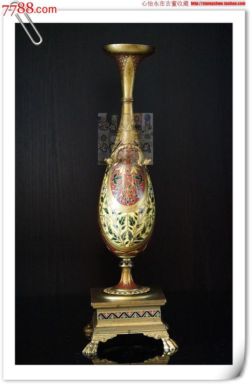 罕见百年老古董铜鎏金掐丝珐琅双耳瓶-barbedienne顶级馆藏收藏品